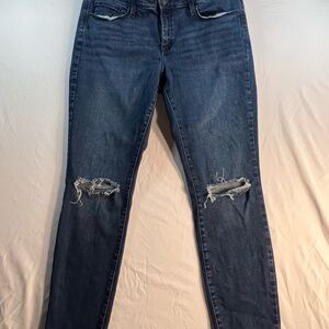 Universal Thread Women’s Distressed Fringe Hem Jeans With Holes Dark Blue Denim